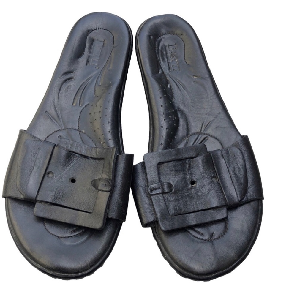 Born Black Leather Slide Buckle Sandals. Size 9.